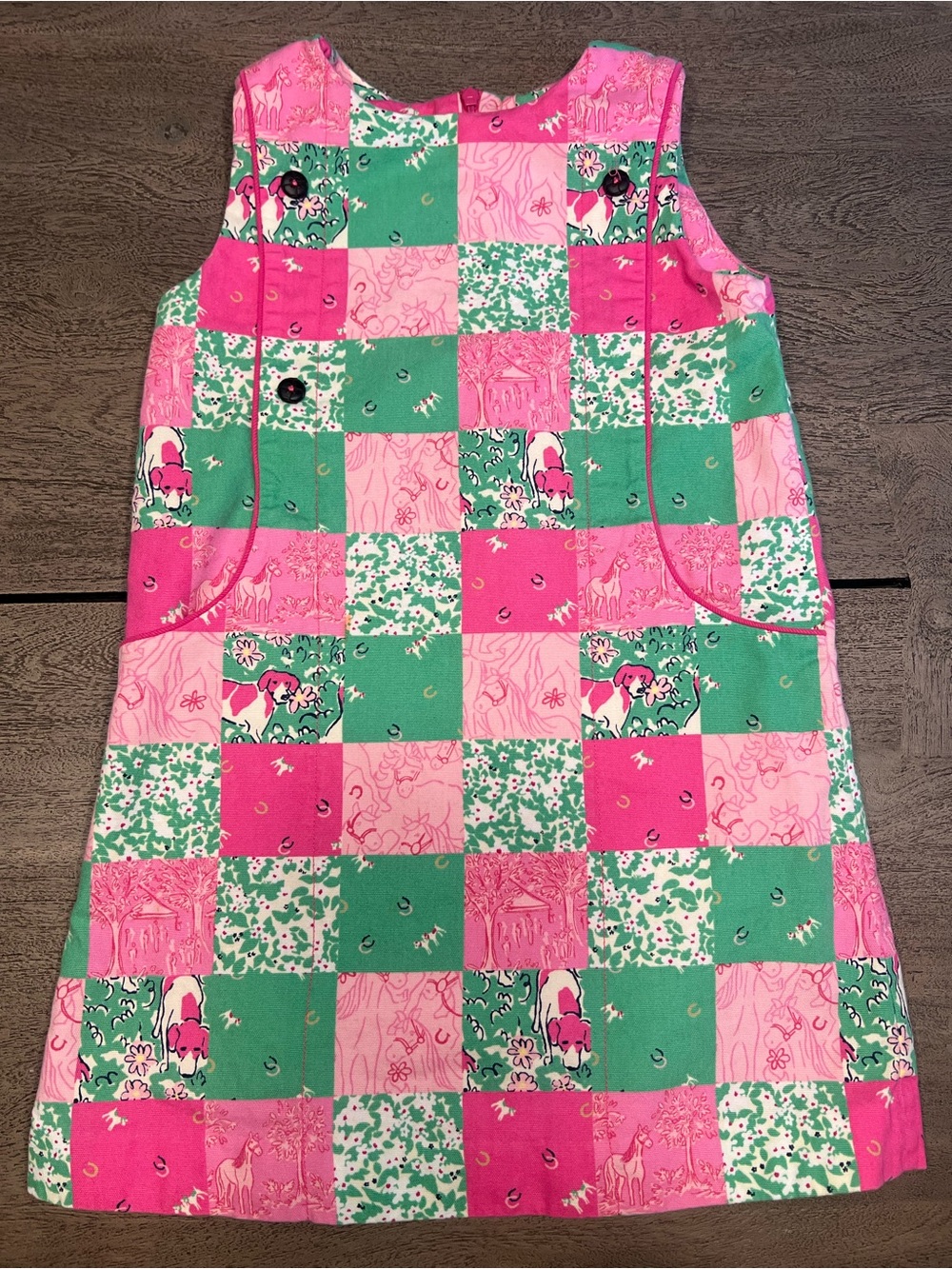 Lilly Pulitzer Girl's Size 7 Patchwork Jumper Dress Dog Horses Equestrian